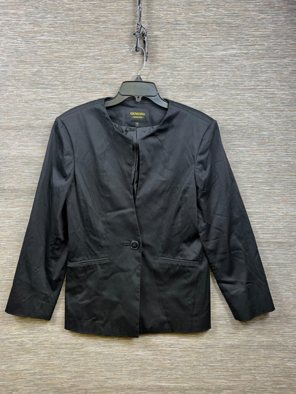 Giovanna Signature Blazer Jacket Womens 14 Black One Button Lined Suit Career